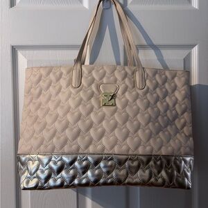 Betsey Johnson Beige and Gold Heart Tote
